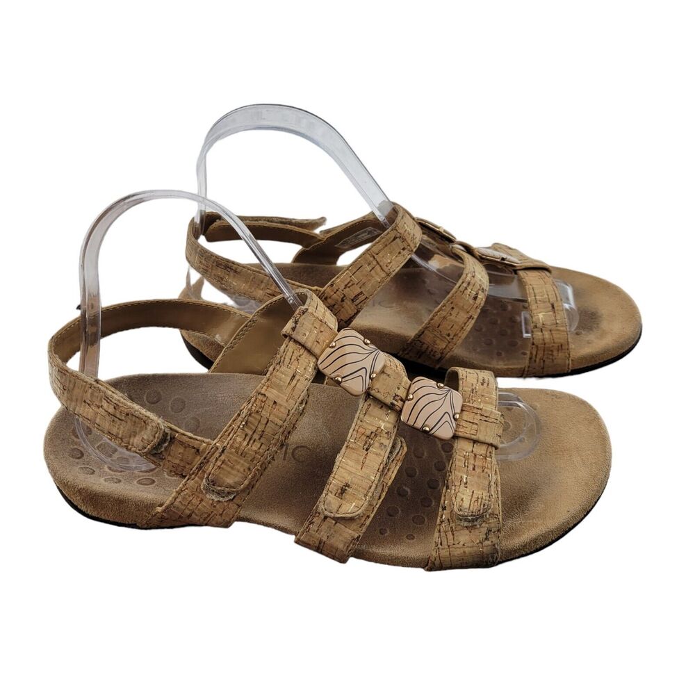 Vionic Amber Adjustable Straps Sandals‎ In Gold Cork Womens Size 7 Embellished